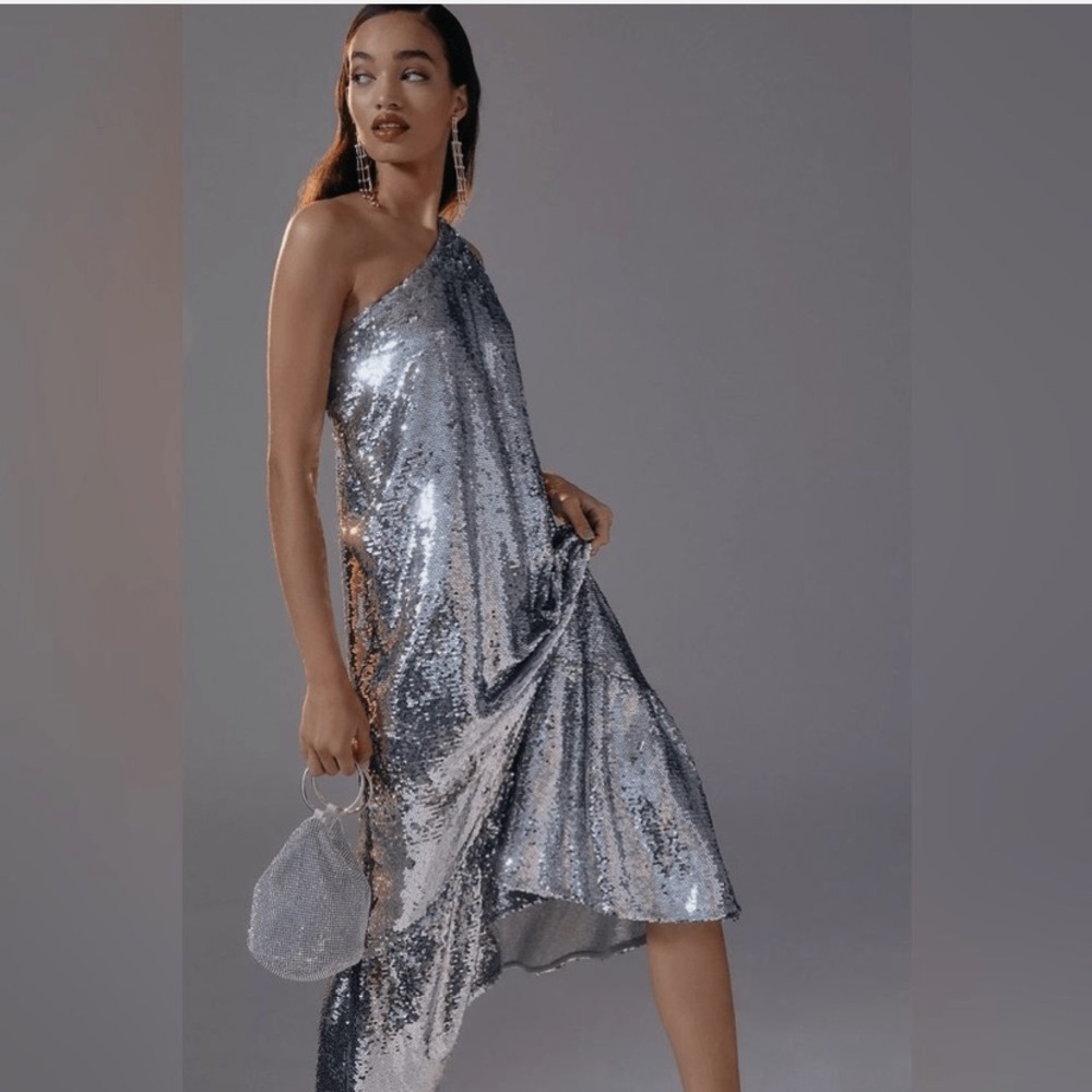 Anthropologie Silver Sequin Dress